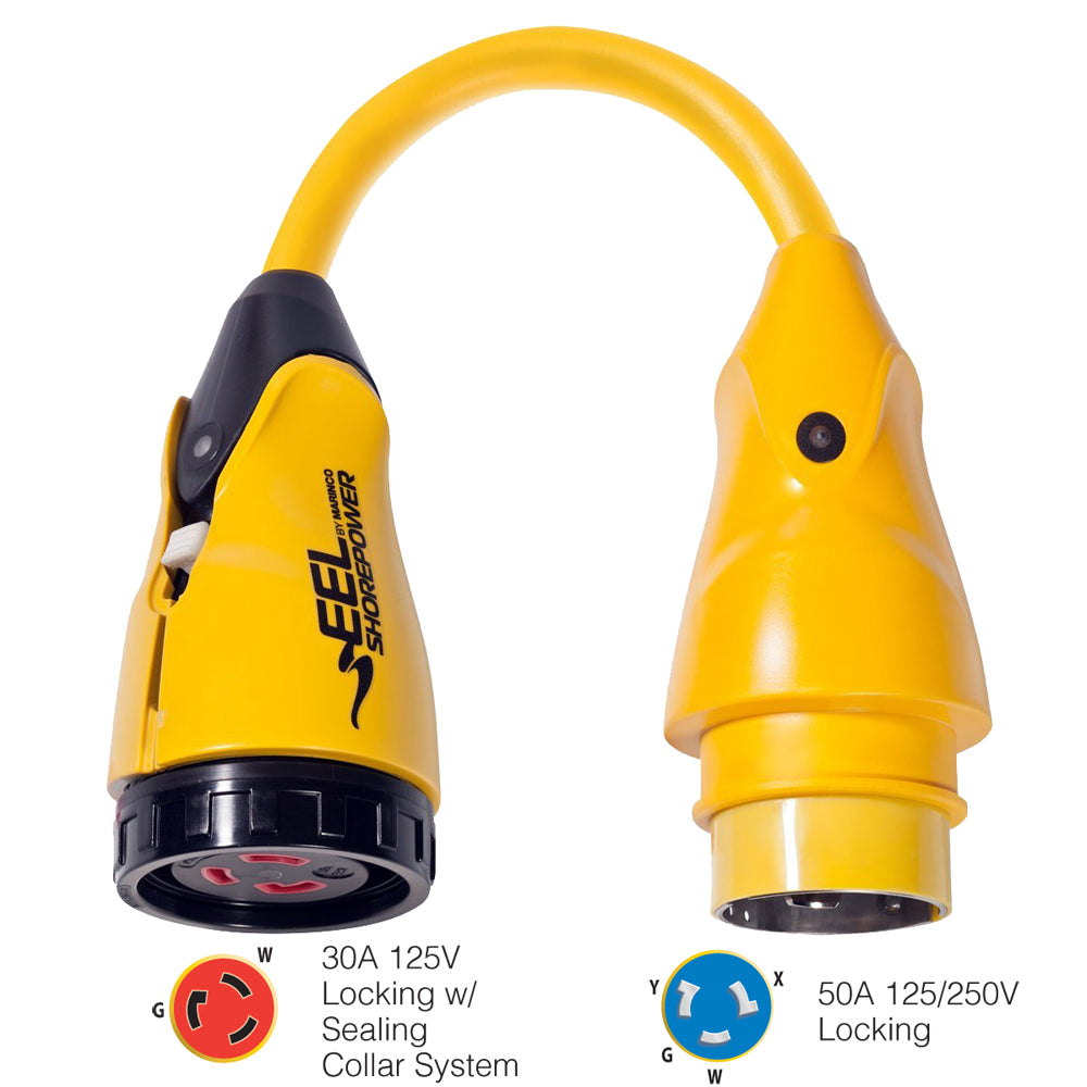 Marinco P50430 EEL 30A125V Female to 50A125250V Male Pigtail Adapter Yellow P50430